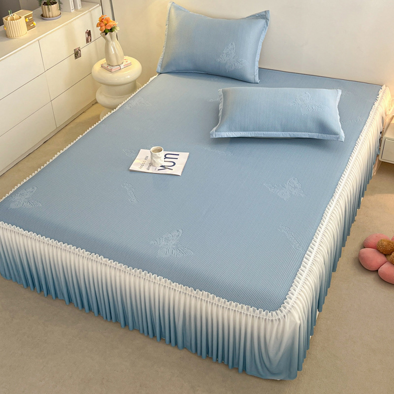 Trodijelni set za krevet s Ice Silk navlakom i čipkom za posteljinu — sklopiv, moderni minimalizam, Ice Silk + raštan matrac
