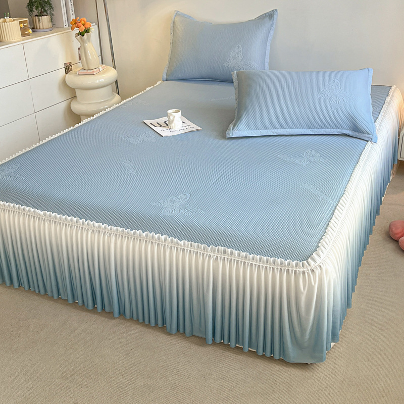 Trodijelni set za krevet s Ice Silk navlakom i čipkom za posteljinu — sklopiv, moderni minimalizam, Ice Silk + raštan matrac
