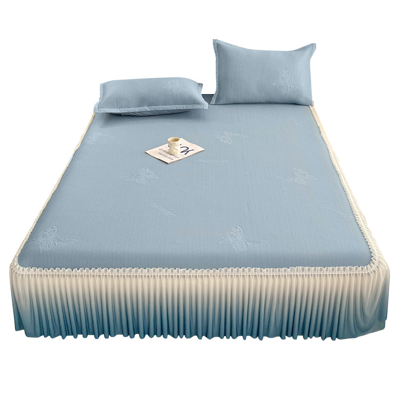 Trodijelni set za krevet s Ice Silk navlakom i čipkom za posteljinu — sklopiv, moderni minimalizam, Ice Silk + raštan matrac