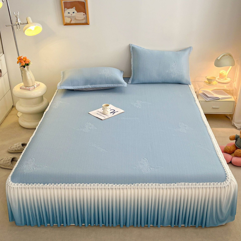 Trodijelni set za krevet s Ice Silk navlakom i čipkom za posteljinu — sklopiv, moderni minimalizam, Ice Silk + raštan matrac