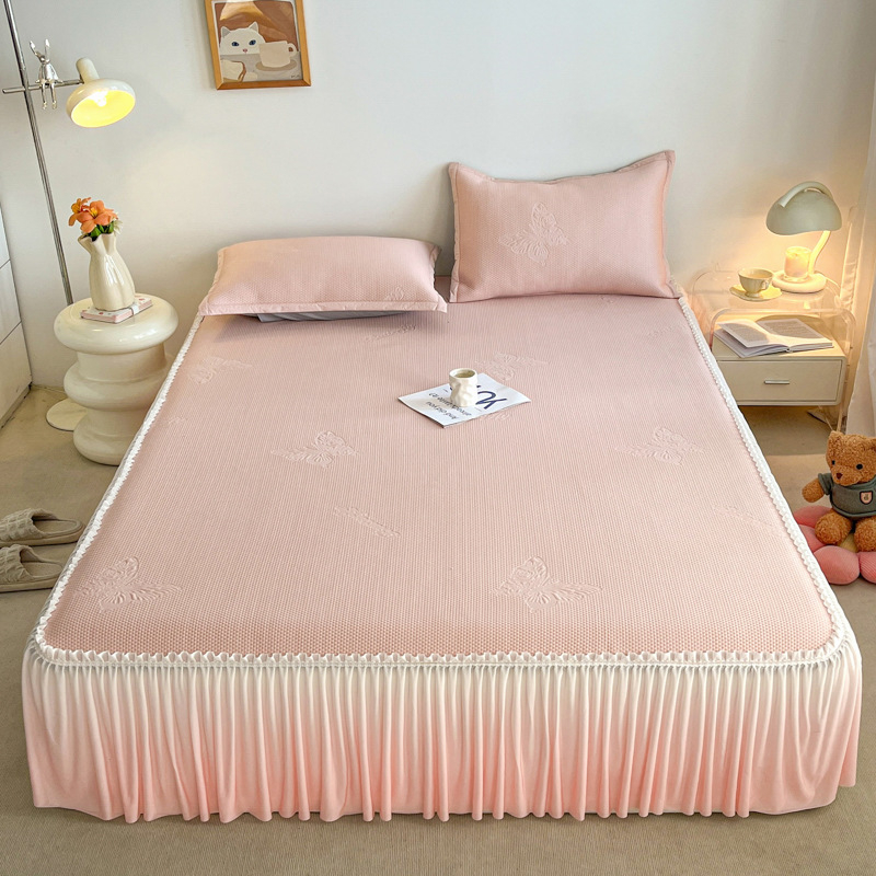 Trodijelni set za krevet s Ice Silk navlakom i čipkom za posteljinu — sklopiv, moderni minimalizam, Ice Silk + raštan matrac
