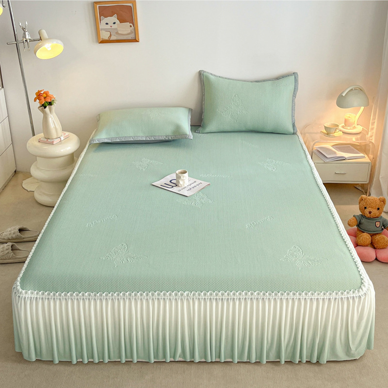 Trodijelni set za krevet s Ice Silk navlakom i čipkom za posteljinu — sklopiv, moderni minimalizam, Ice Silk + raštan matrac