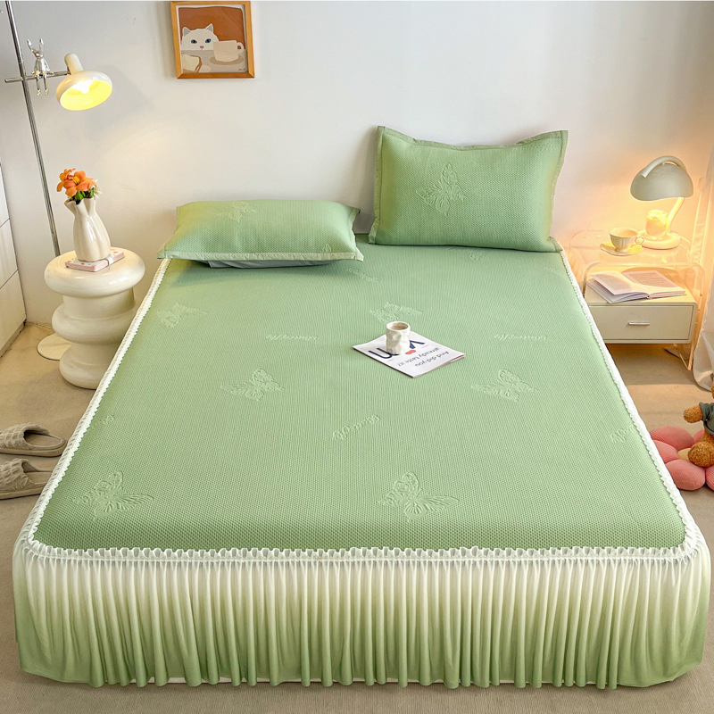 Trodijelni set za krevet s Ice Silk navlakom i čipkom za posteljinu — sklopiv, moderni minimalizam, Ice Silk + raštan matrac