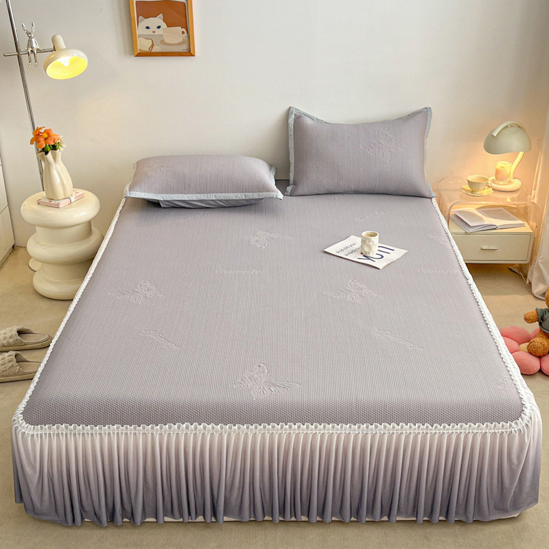 Trodijelni set za krevet s Ice Silk navlakom i čipkom za posteljinu — sklopiv, moderni minimalizam, Ice Silk + raštan matrac