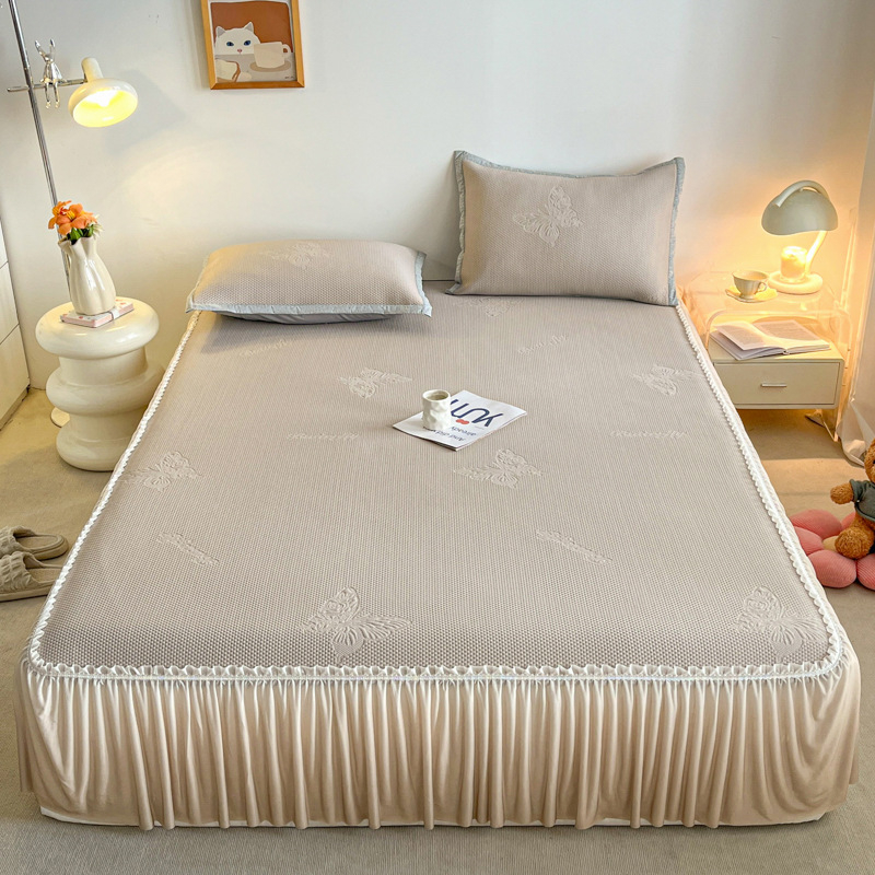 Trodijelni set za krevet s Ice Silk navlakom i čipkom za posteljinu — sklopiv, moderni minimalizam, Ice Silk + raštan matrac
