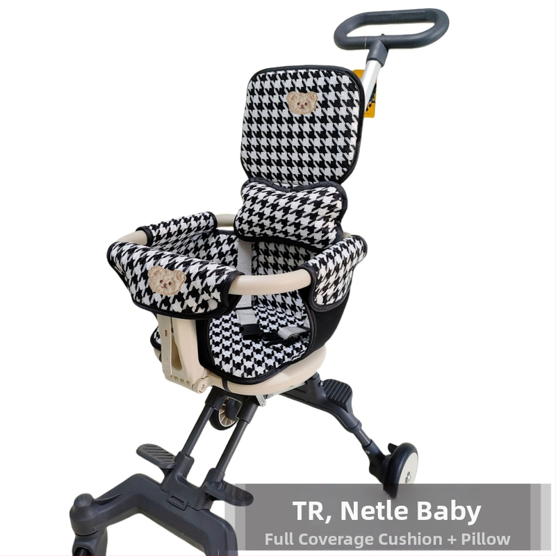 Vežimėlio sėdynės pagalvė su houndstooth modeliu, visiems metų laikams universalus, pilnas aprėpimas, storintas užpildas (medžiaga: drobė, linas)