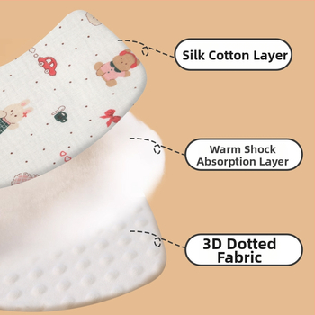 Kokvilnas sēdvieta bērnu ratiem - priekšējā puse crepe kokvilna, aizmugure mīksta auduma; piemērots 0-3 gadu vecumā