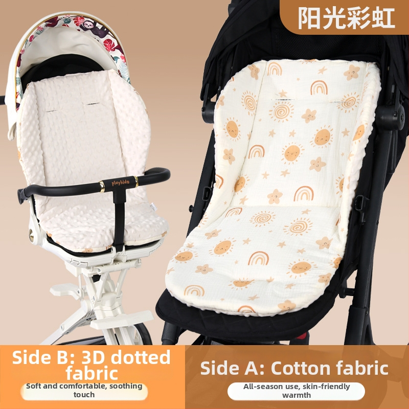 Kokvilnas sēdvieta bērnu ratiem - priekšējā puse crepe kokvilna, aizmugure mīksta auduma; piemērots 0-3 gadu vecumā