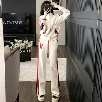 Ženski jesenski casual sportski set – zapadnjački stil, slim-fit, široke hlače, dva dijela, pamuk-poliester smjesa