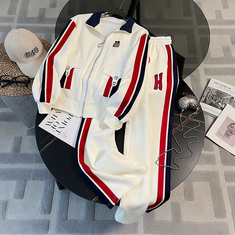 Ženski jesenski casual sportski set – zapadnjački stil, slim-fit, široke hlače, dva dijela, pamuk-poliester smjesa