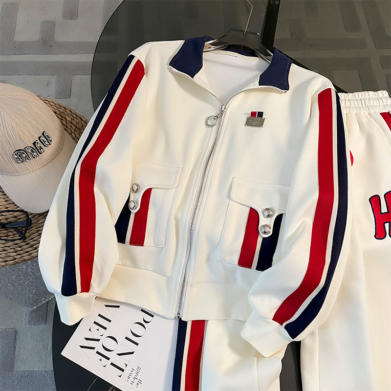 Ženski jesenski casual sportski set – zapadnjački stil, slim-fit, široke hlače, dva dijela, pamuk-poliester smjesa