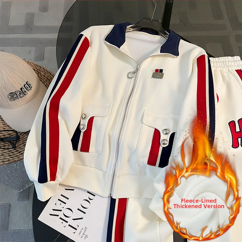 Ženski jesenski casual sportski set – zapadnjački stil, slim-fit, široke hlače, dva dijela, pamuk-poliester smjesa