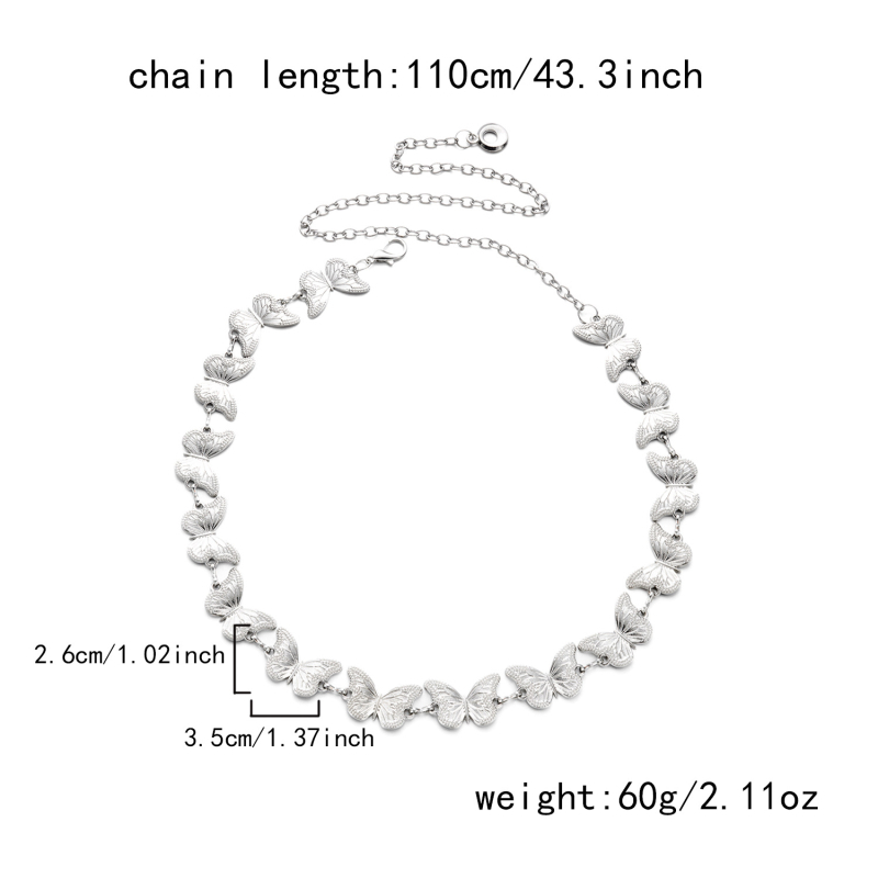 Metāla vidukļa ķēde ar tauriņa kulonu un sirds–mēness dizainu, garums 80–100 cm, viena jostas cilpa, Yinghao zīmols, 2025. gada rudens izlaidums