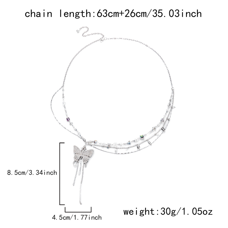 Metāla vidukļa ķēde ar tauriņa kulonu un sirds–mēness dizainu, garums 80–100 cm, viena jostas cilpa, Yinghao zīmols, 2025. gada rudens izlaidums