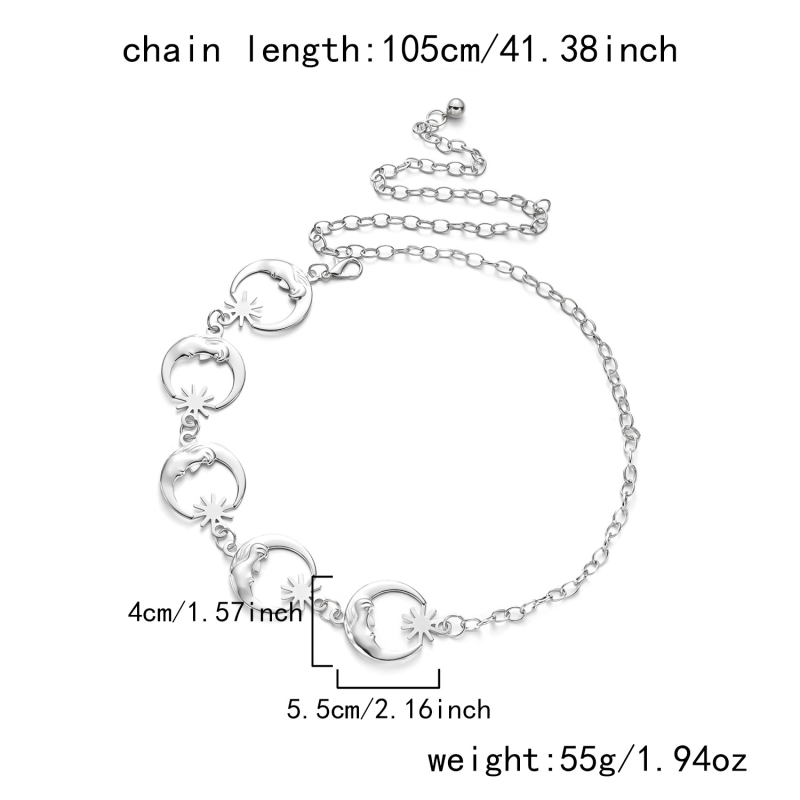Metāla vidukļa ķēde ar tauriņa kulonu un sirds–mēness dizainu, garums 80–100 cm, viena jostas cilpa, Yinghao zīmols, 2025. gada rudens izlaidums