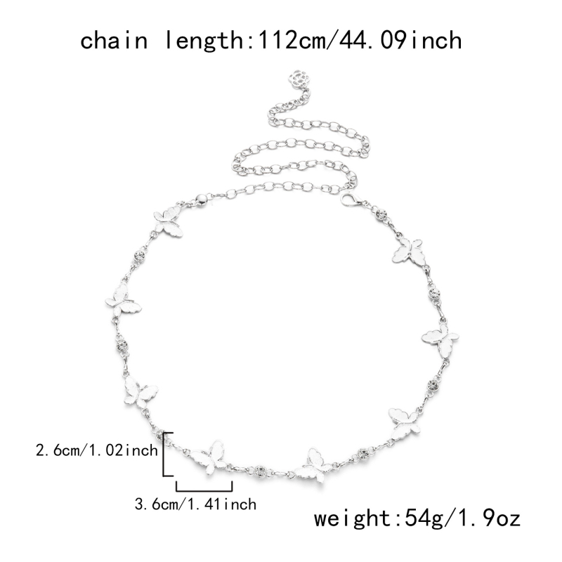 Metāla vidukļa ķēde ar tauriņa kulonu un sirds–mēness dizainu, garums 80–100 cm, viena jostas cilpa, Yinghao zīmols, 2025. gada rudens izlaidums