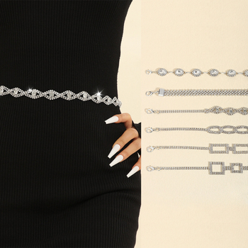 Unisex metāla vidukļa ķēde ar kristāliem, universālais stils, savienojums ar vienu cilpu