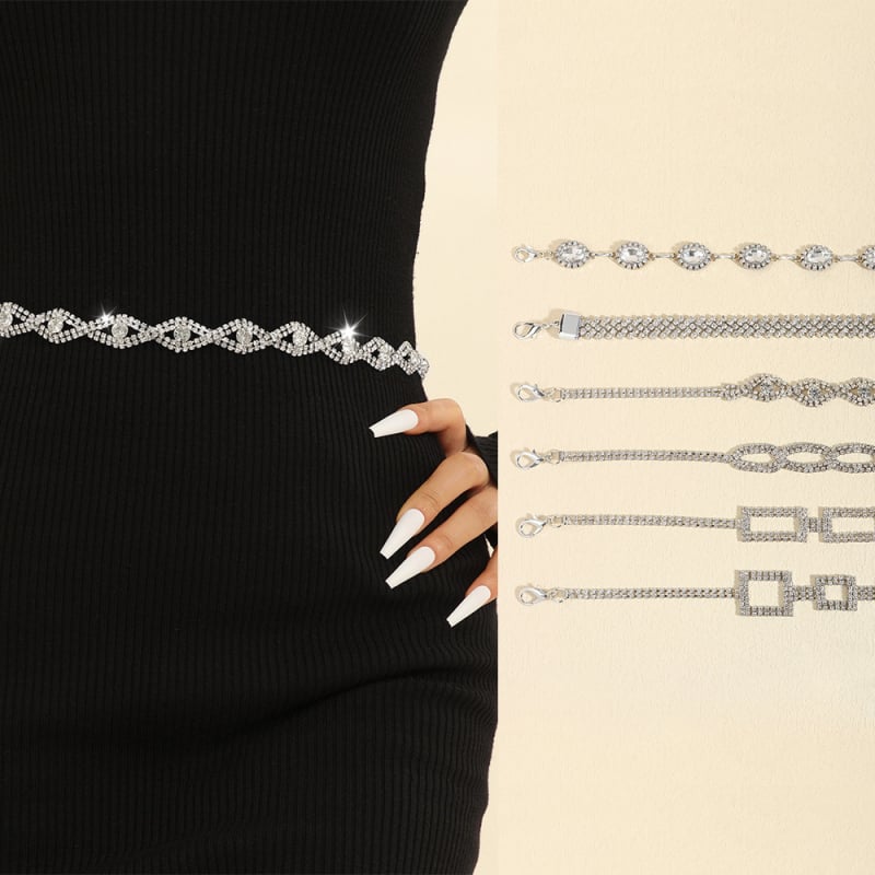 Unisex metāla vidukļa ķēde ar kristāliem, universālais stils, savienojums ar vienu cilpu