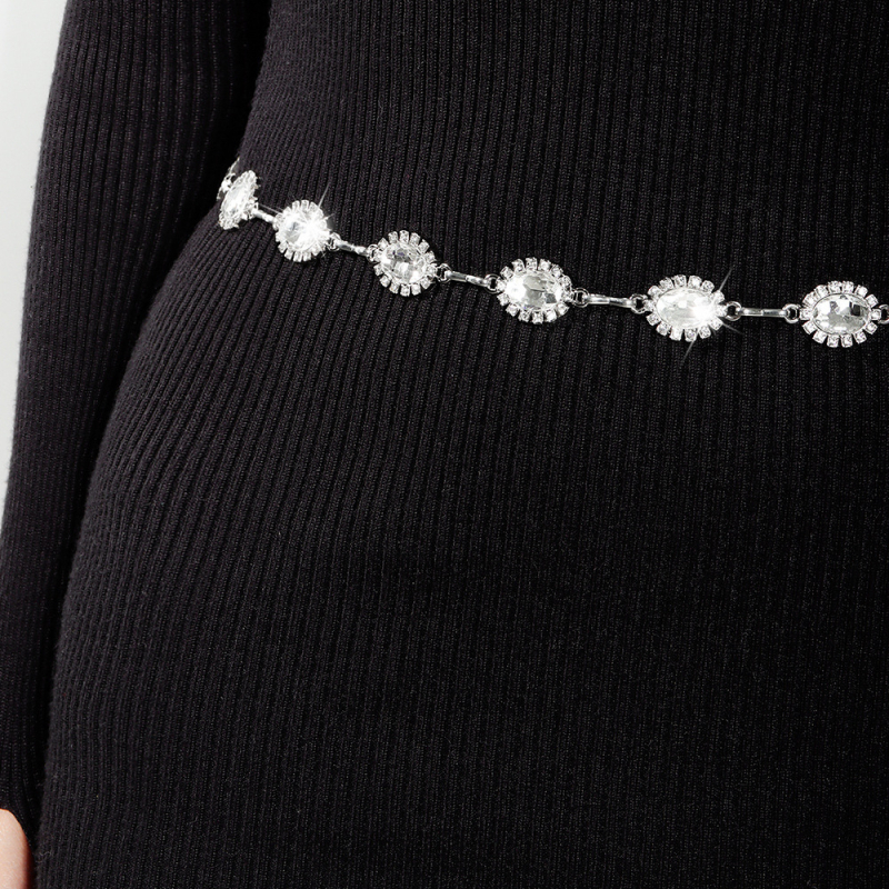 Unisex metāla vidukļa ķēde ar kristāliem, universālais stils, savienojums ar vienu cilpu