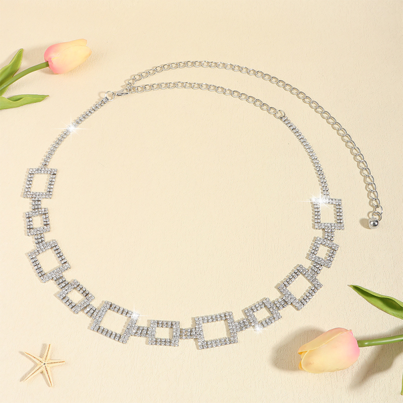 Unisex metāla vidukļa ķēde ar kristāliem, universālais stils, savienojums ar vienu cilpu