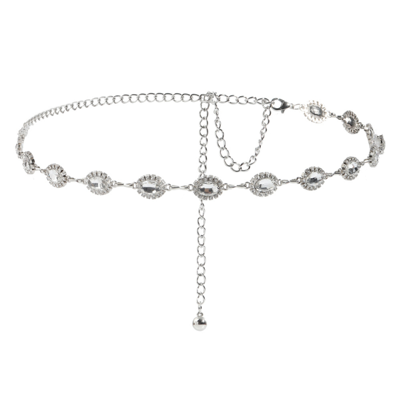 Unisex metāla vidukļa ķēde ar kristāliem, universālais stils, savienojums ar vienu cilpu