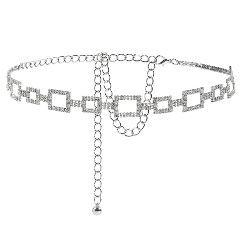 Unisex metāla vidukļa ķēde ar kristāliem, universālais stils, savienojums ar vienu cilpu