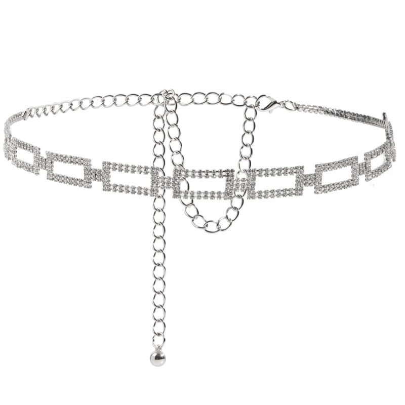 Unisex metāla vidukļa ķēde ar kristāliem, universālais stils, savienojums ar vienu cilpu