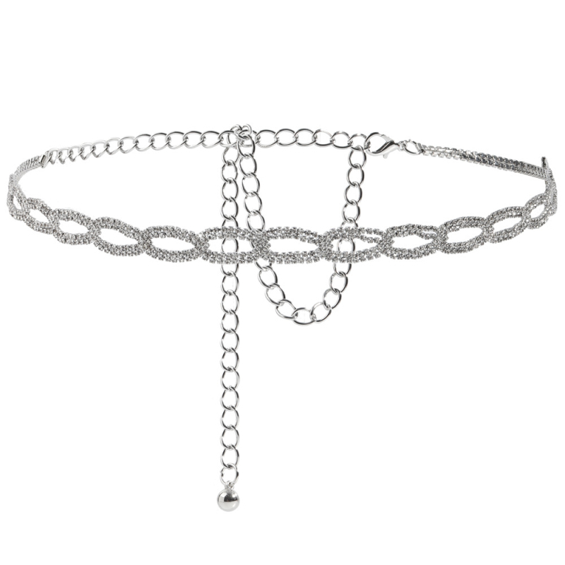 Unisex metāla vidukļa ķēde ar kristāliem, universālais stils, savienojums ar vienu cilpu