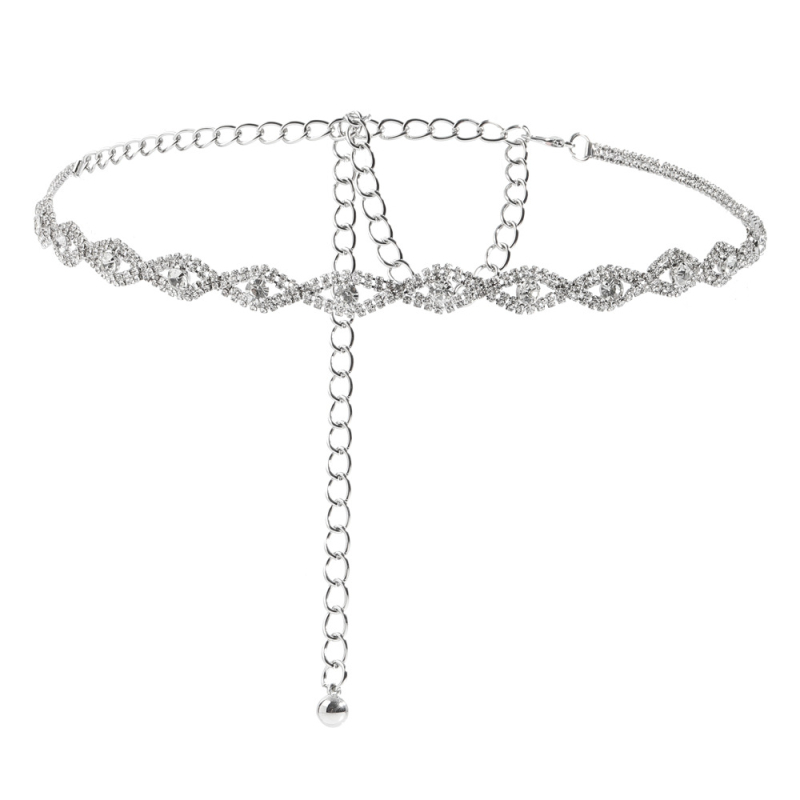 Unisex metāla vidukļa ķēde ar kristāliem, universālais stils, savienojums ar vienu cilpu
