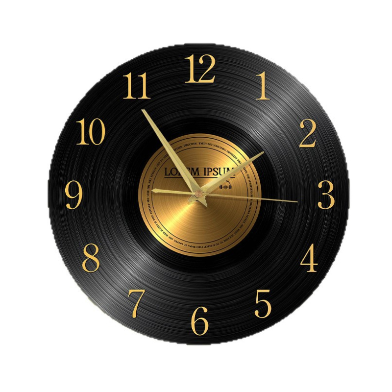 Ceas de perete cu design retro pe disc de vinil, stil antic, formă circulară, cadran din lemn, mișcare silențioasă