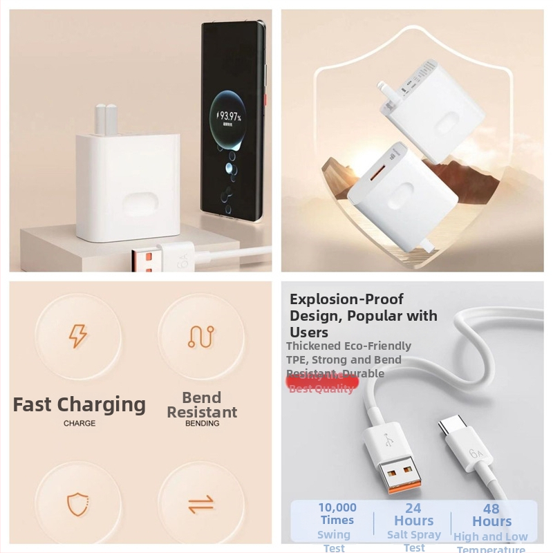 66W kõrge efektiivsusega kiirlaadija Huawei P50 Pro jaoks, 6A andmekaabel, 3C sertifikaat, toetab 40W kiirlaadimist