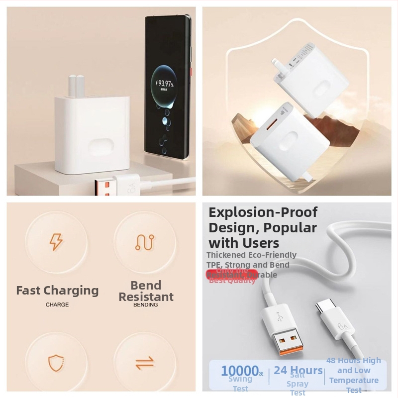 66W kõrge efektiivsusega kiirlaadija Huawei P50 Pro jaoks, 6A andmekaabel, 3C sertifikaat, toetab 40W kiirlaadimist