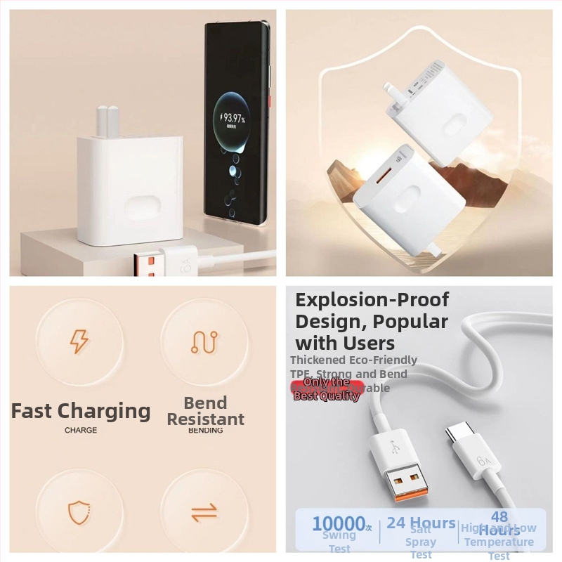 66W kõrge efektiivsusega kiirlaadija Huawei P50 Pro jaoks, 6A andmekaabel, 3C sertifikaat, toetab 40W kiirlaadimist