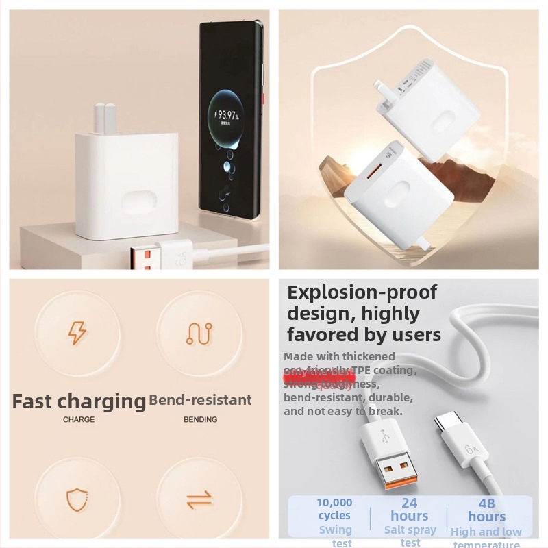 66W kõrge efektiivsusega kiirlaadija Huawei P50 Pro jaoks, 6A andmekaabel, 3C sertifikaat, toetab 40W kiirlaadimist