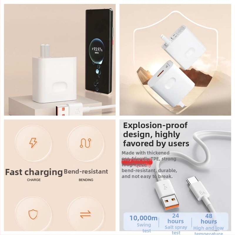 66W kõrge efektiivsusega kiirlaadija Huawei P50 Pro jaoks, 6A andmekaabel, 3C sertifikaat, toetab 40W kiirlaadimist