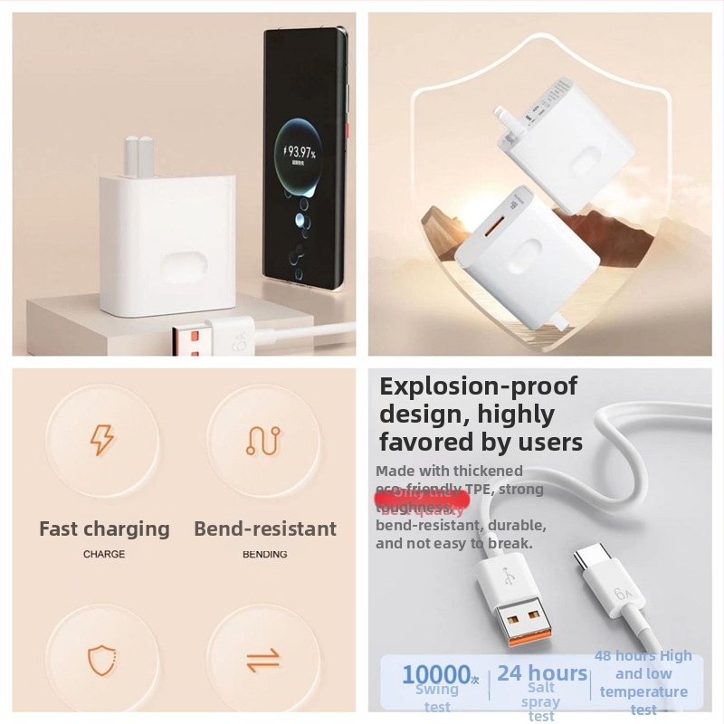 66W kõrge efektiivsusega kiirlaadija Huawei P50 Pro jaoks, 6A andmekaabel, 3C sertifikaat, toetab 40W kiirlaadimist