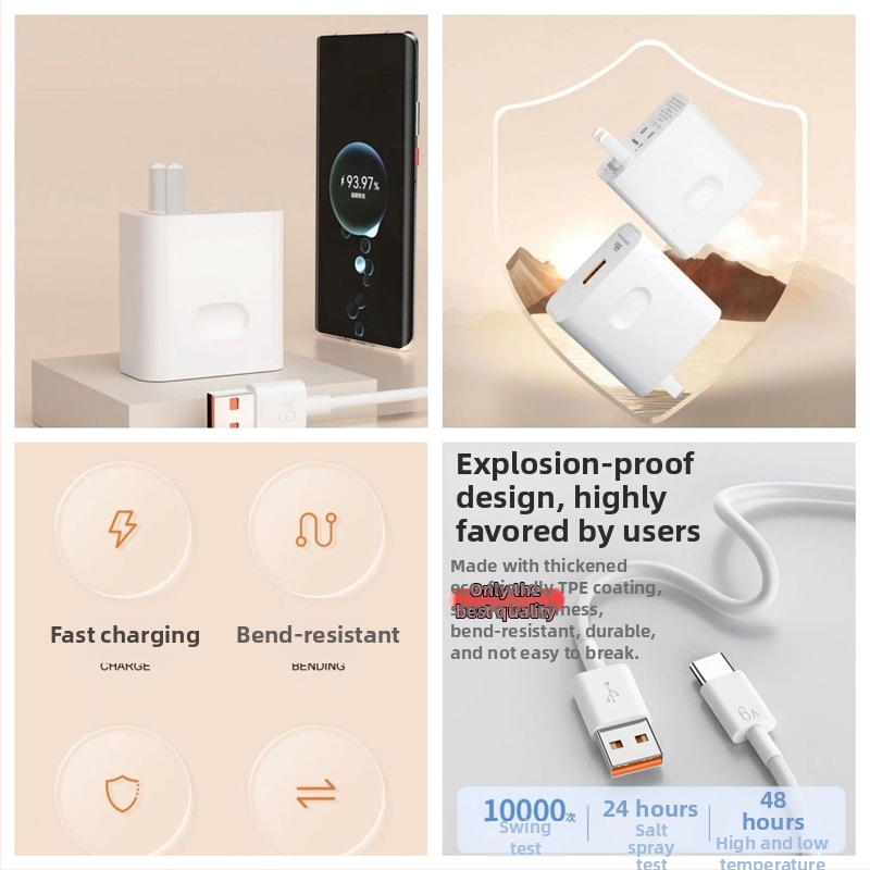 66W kõrge efektiivsusega kiirlaadija Huawei P50 Pro jaoks, 6A andmekaabel, 3C sertifikaat, toetab 40W kiirlaadimist