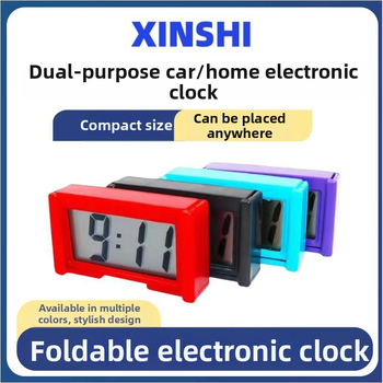 Настолен будилник с двустранен LCD дисплей, календар и декоративни елементи; батерийно захранване, електронно движение