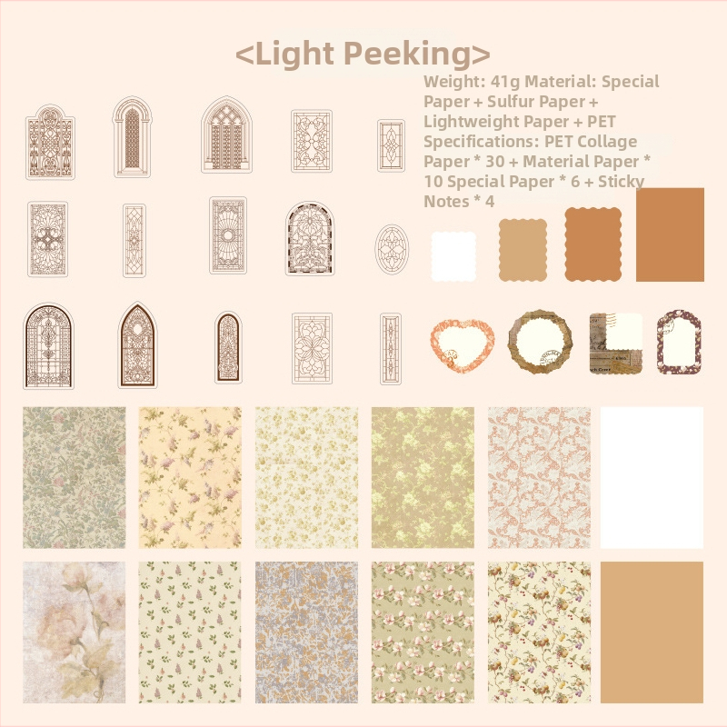 Dienasgrāmatas papīra komplekts ar retro pamatu un dekoratīvām uzlīmēm | Zīmols: Dyeing; Materiāls: Papīrs; Amats: Drukāšana; Svars: 42 g somā; Kaste: 800 gab.