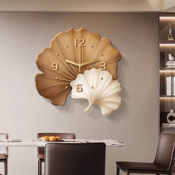 Fali óra ginkgo levél alakú virág dizájn-nal, ugró másodperces mozgás, analóg mutatók, külső tápegység