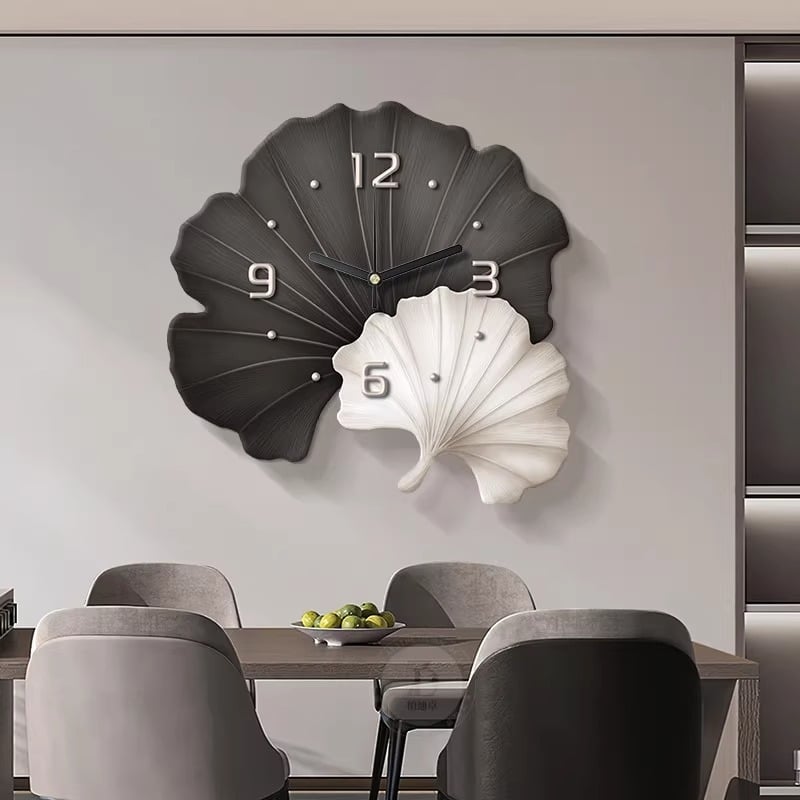 Fali óra ginkgo levél alakú virág dizájn-nal, ugró másodperces mozgás, analóg mutatók, külső tápegység