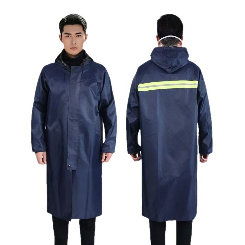 Ilgas lietaus pončas su užtrauktuku suaugusiems, storas Oxford audinys, PVC vandeniui atsparus sluoksnis, žygiams