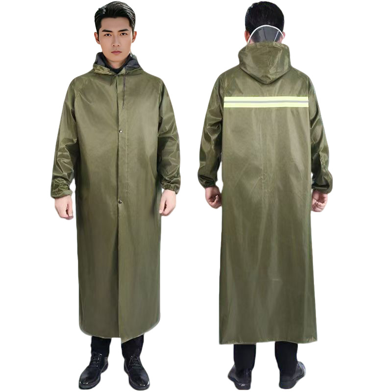 Ilgas lietaus pončas su užtrauktuku suaugusiems, storas Oxford audinys, PVC vandeniui atsparus sluoksnis, žygiams