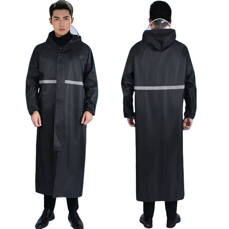 Ilgas lietaus pončas su užtrauktuku suaugusiems, storas Oxford audinys, PVC vandeniui atsparus sluoksnis, žygiams