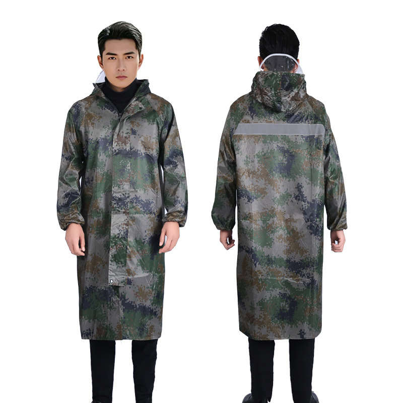 Ilgas lietaus pončas su užtrauktuku suaugusiems, storas Oxford audinys, PVC vandeniui atsparus sluoksnis, žygiams