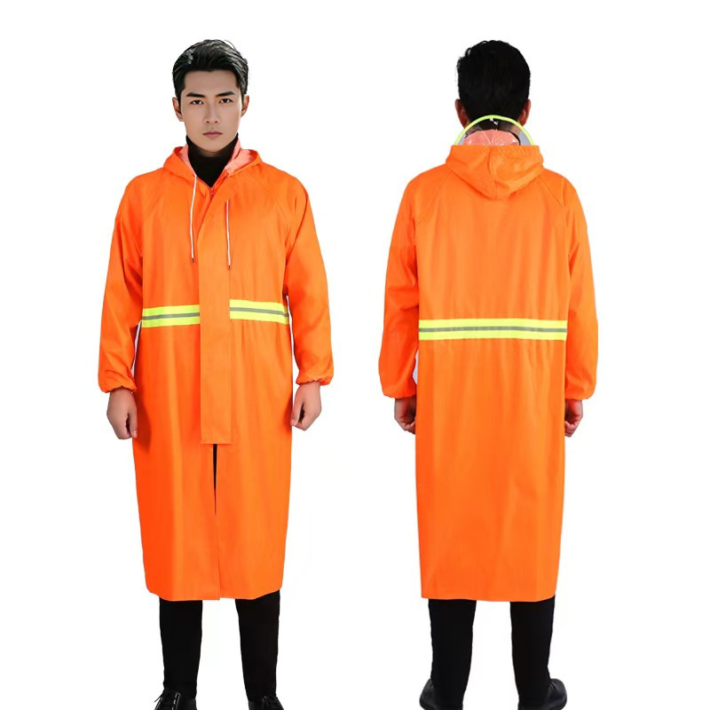 Ilgas lietaus pončas su užtrauktuku suaugusiems, storas Oxford audinys, PVC vandeniui atsparus sluoksnis, žygiams