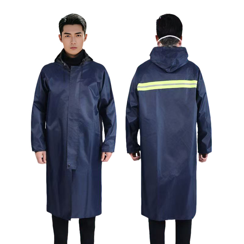 Ilgas lietaus pončas su užtrauktuku suaugusiems, storas Oxford audinys, PVC vandeniui atsparus sluoksnis, žygiams