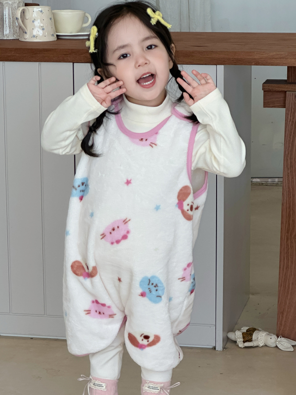 Bērnu miega maisiņš vestes stilā ar korāla flisi ārpusē un flaneles iekšpuse, bieza, garums 80 cm