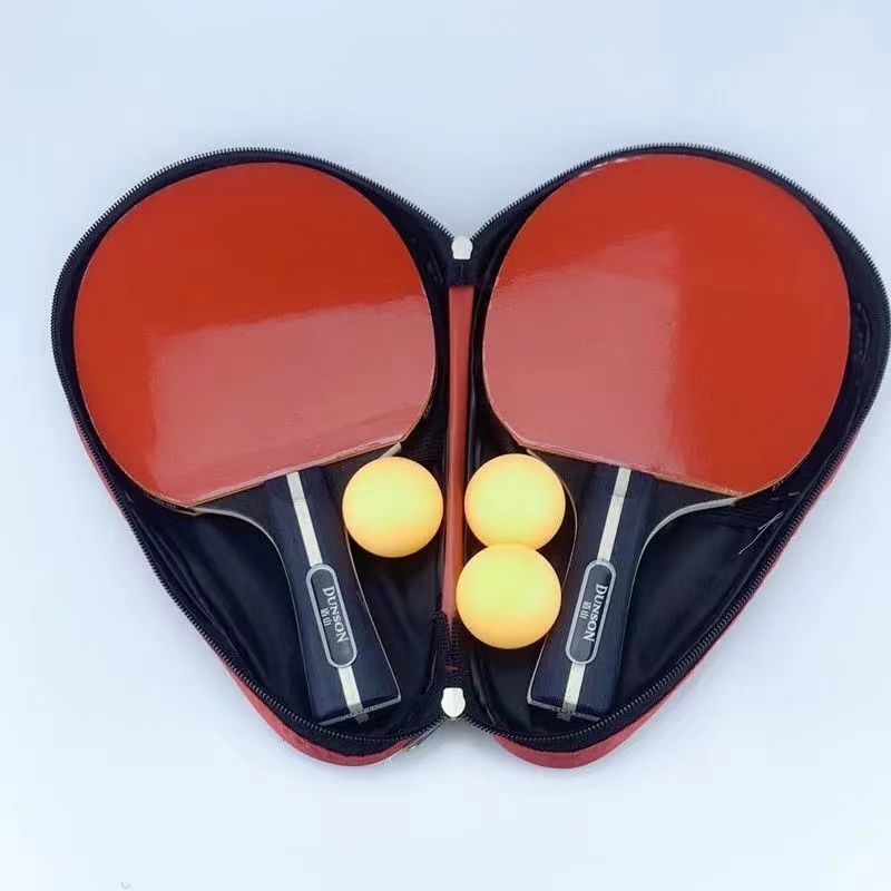 Комплект ракети за тенис на маса (2 броя) за начинаещи – карбонова основа, гума с лепило, директен удар