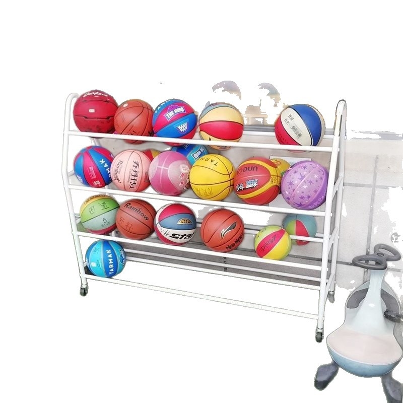 Ξύλινο κινητό ράφι αποθήκευσης μπάλων για νηπιαγωγείο – για μπάσκετ, ποδόσφαιρο και βόλεϊ, με δίχτυα